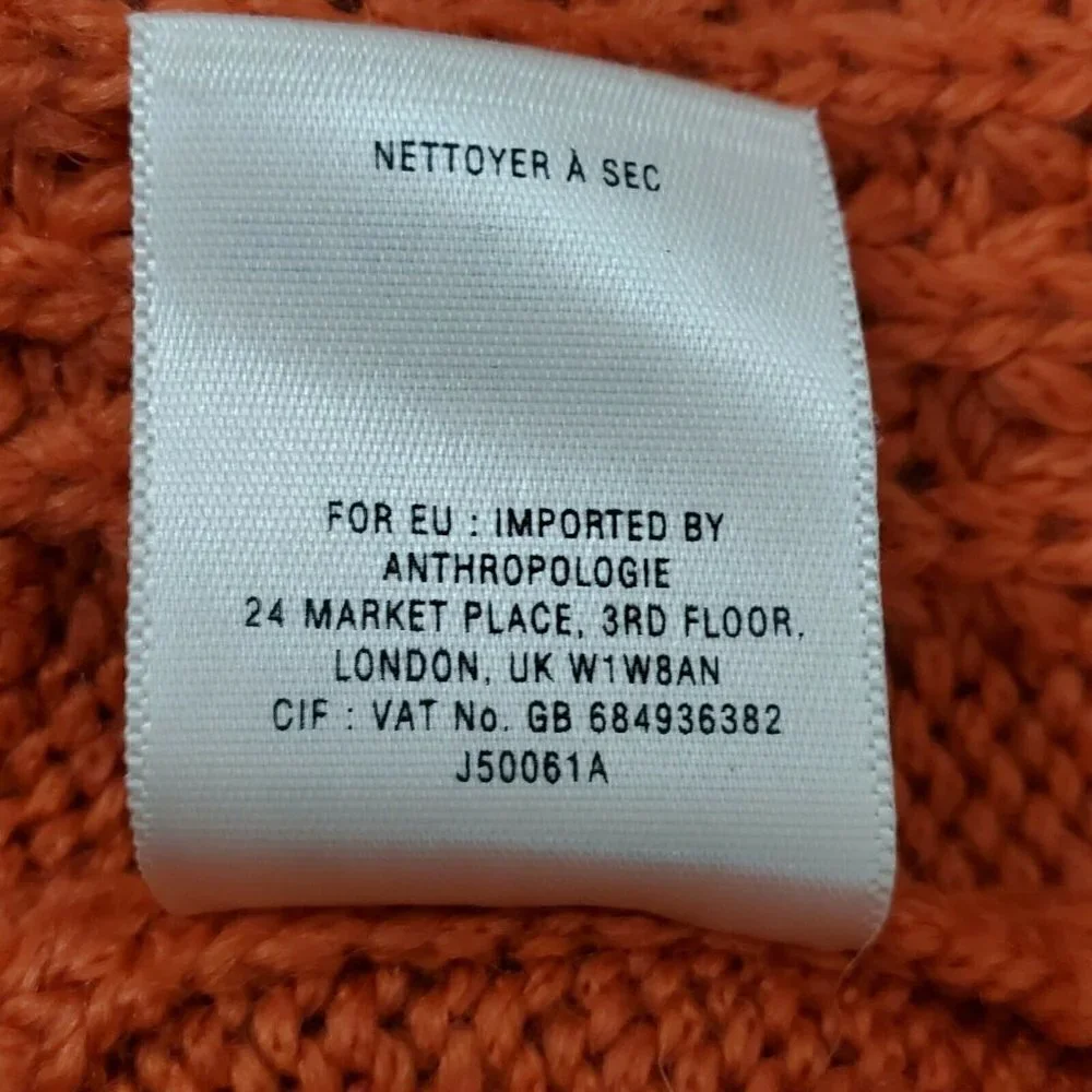 Angel of the North Anthropologie‎ Sweater XS Wool Mohair Orange Waffle Cowl Neck